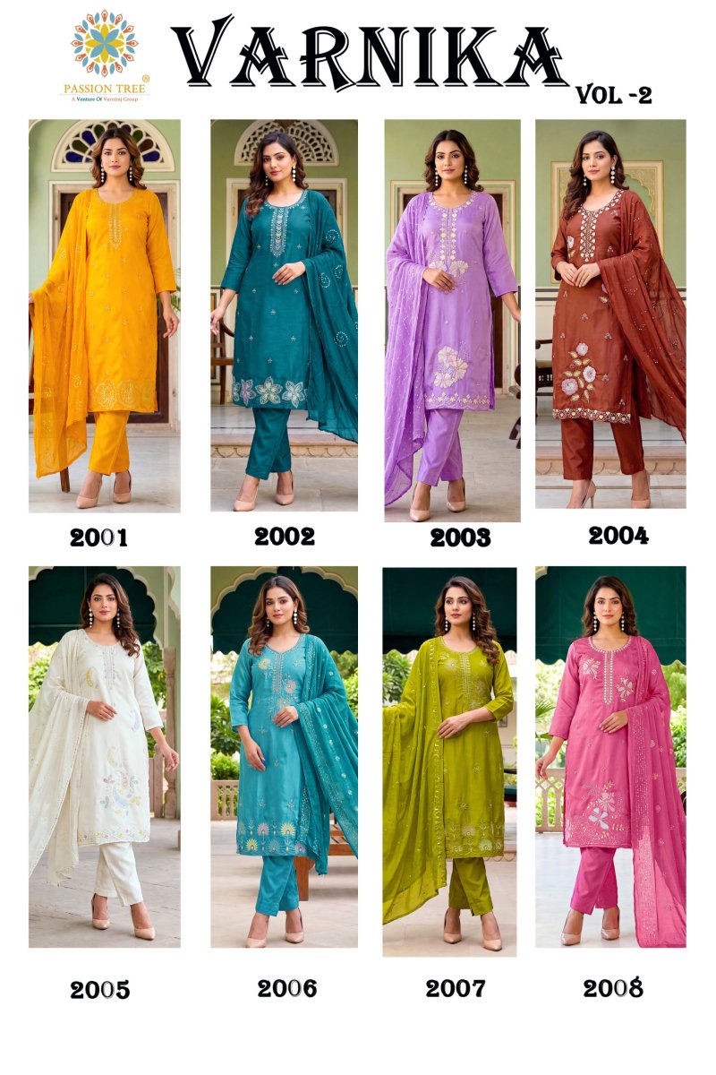 Varnika Vol 2 By Passion Tree Roman Silk Kurti With Bottom Dupatta