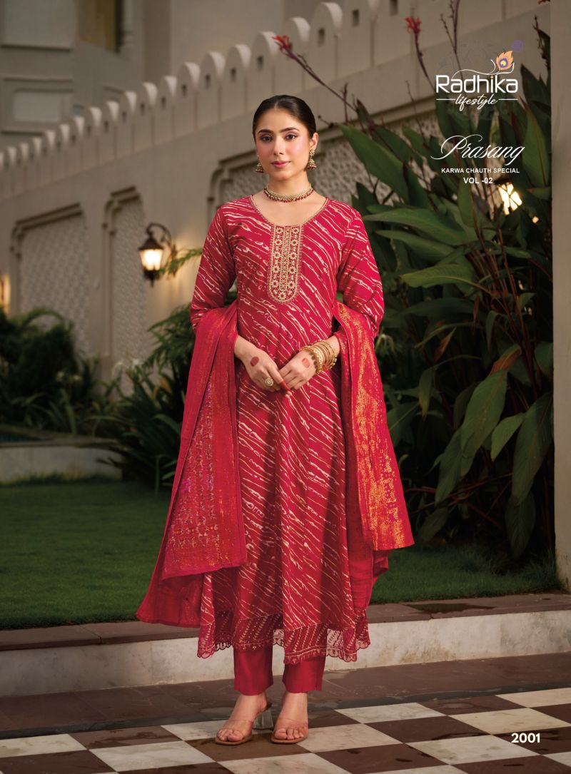 Prasang Vol 2 By Radhika Rayon Karwa Chouth Special Kurti With Bottom Dupatta 
