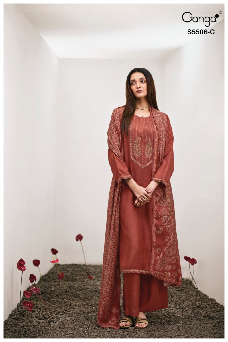 Kanita 5506 By Ganga Bemberg Silk Pashmina Dress Material