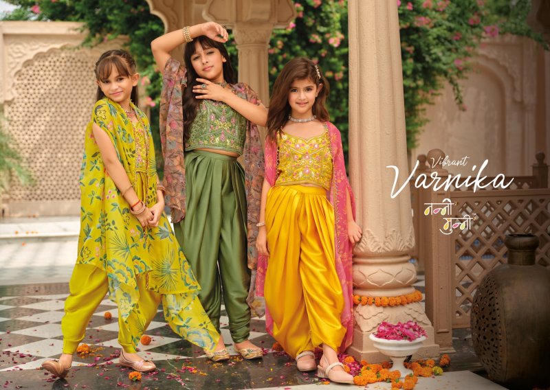 Varnika By Eba Nanni Munni Satin Silk Kids Top Bottom With Shrug