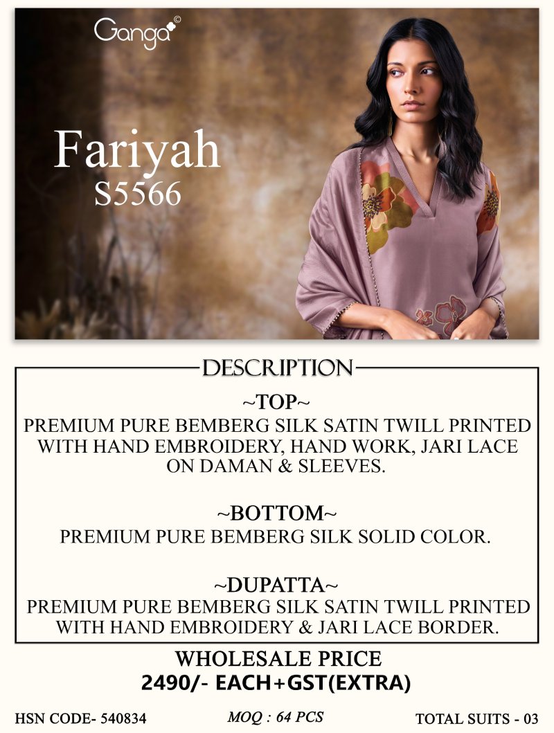Fariyah 5566 By Ganga Bemberg Silk Satin Salwar Kameez