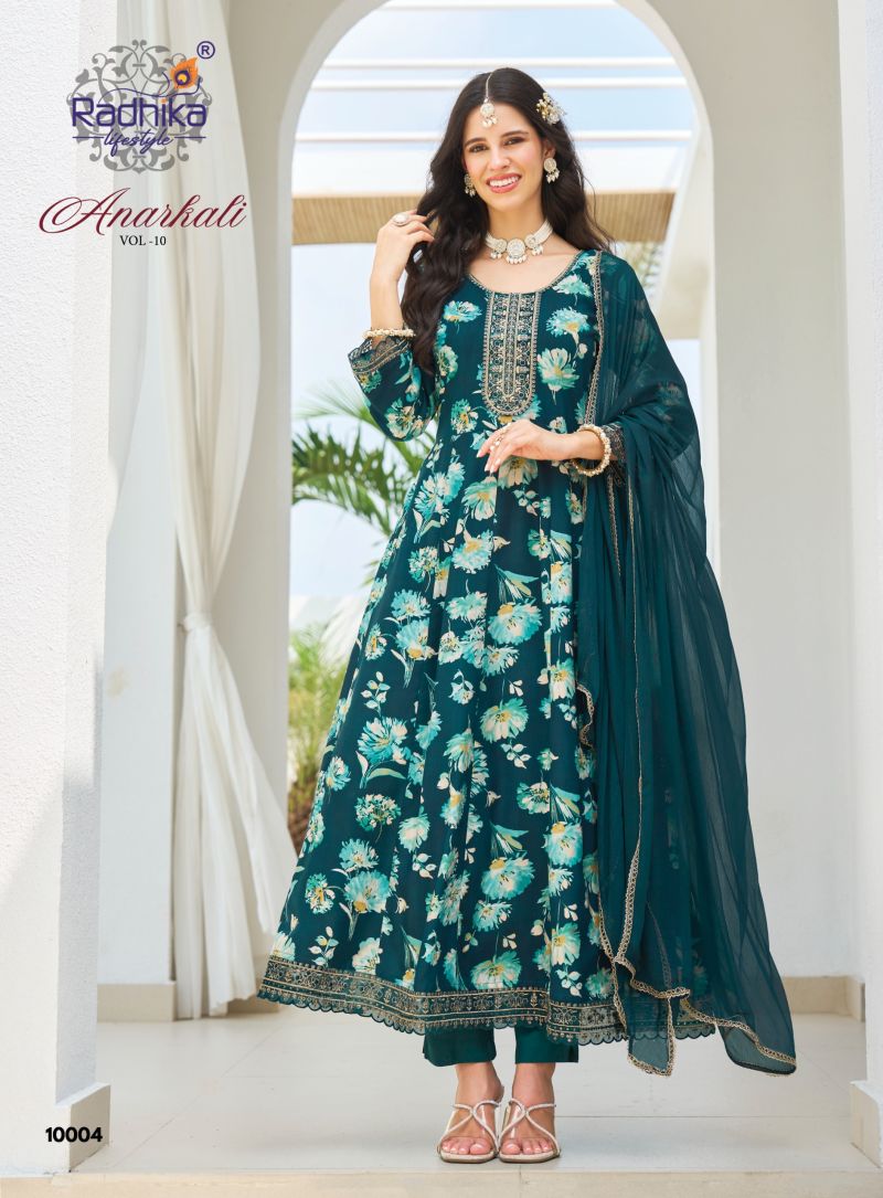 Anarkali Vol 10 By Radhika Rayon With Foil Printed Anarkali Kurti Set