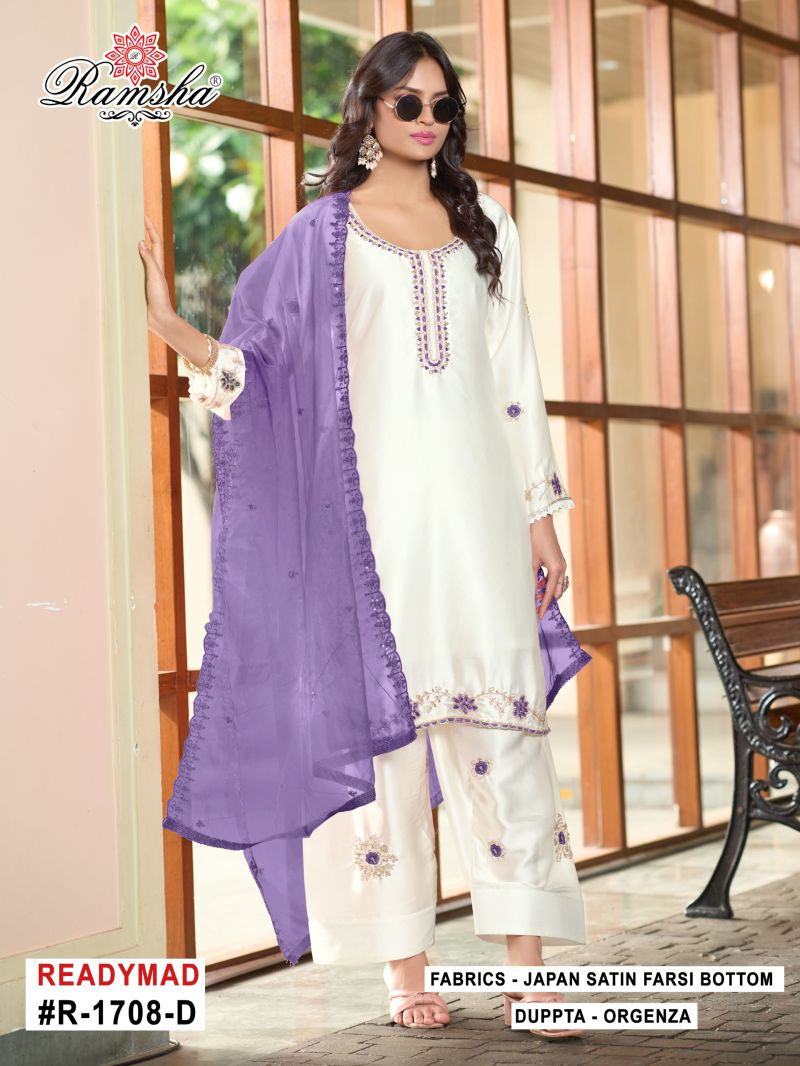 R 1708 By Ramsha New Colors Satin Farshi Salwar Kameez