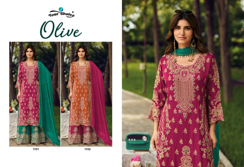 Olive By Your Choice Designer Chinon Readymade Suits