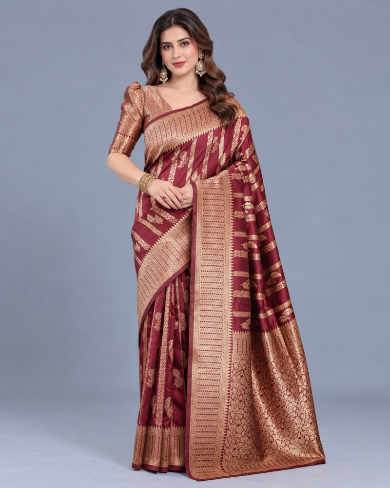 Schc Swara N Soft Lichi Banarasi Silk Wedding Saree