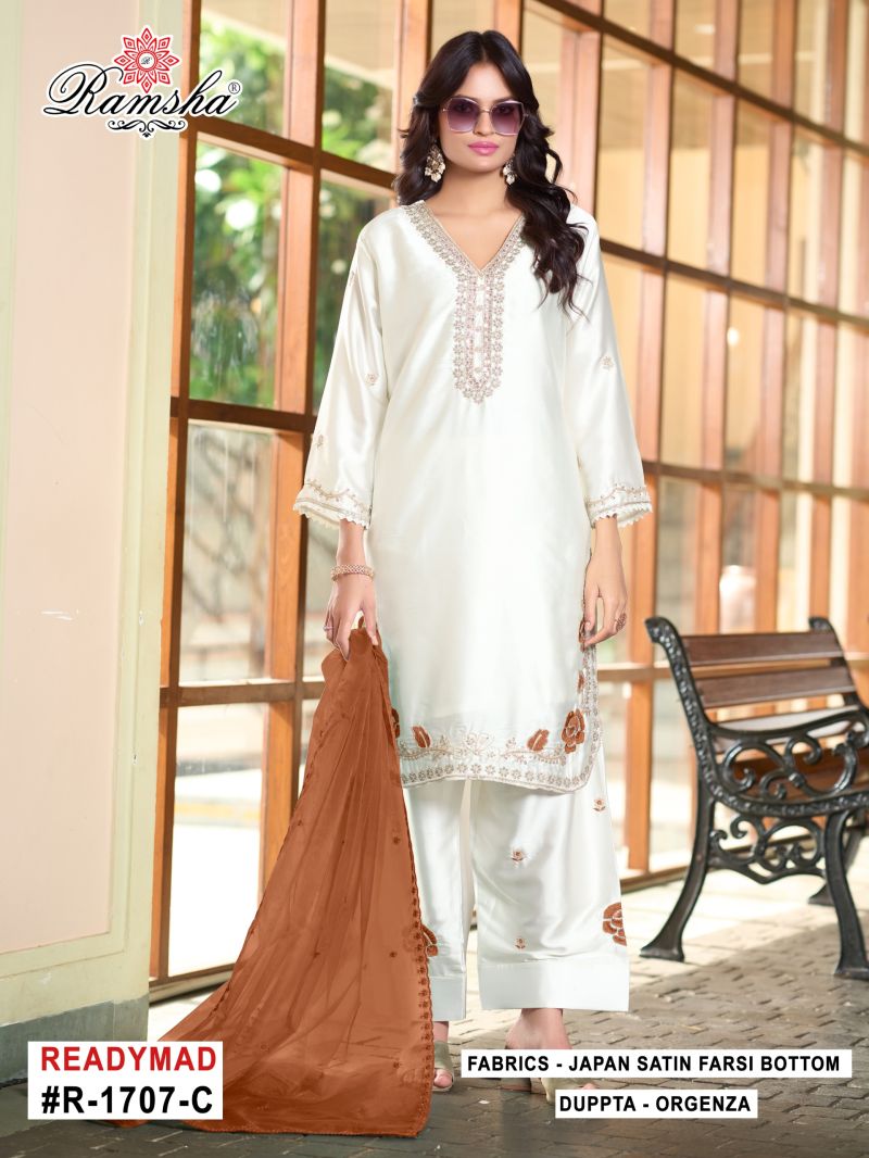 R 1707 By Ramsha New Colors Satin Beats Farshi Salwar Kameez