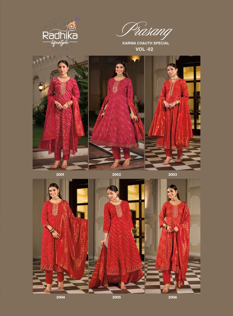 Prasang Vol 2 By Radhika Rayon Karwa Chouth Special Kurti With Bottom Dupatta 