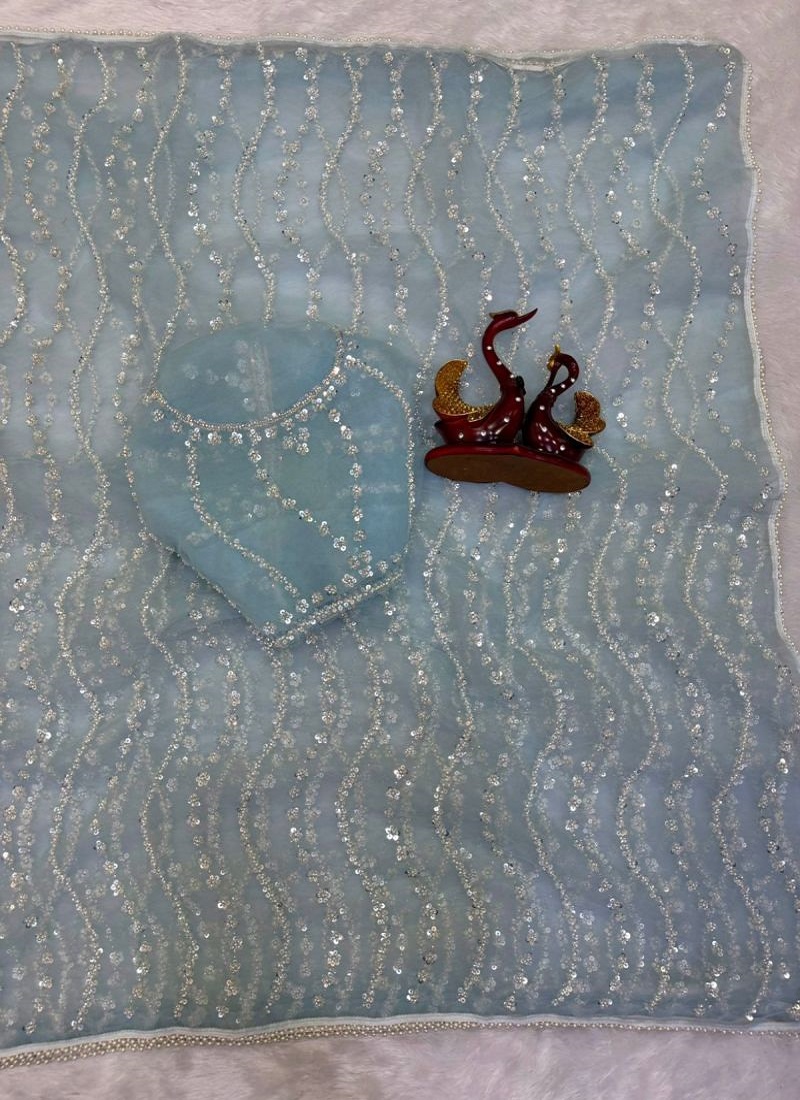 Kc 2156 Soft Net Beads Sequence Worked Saree