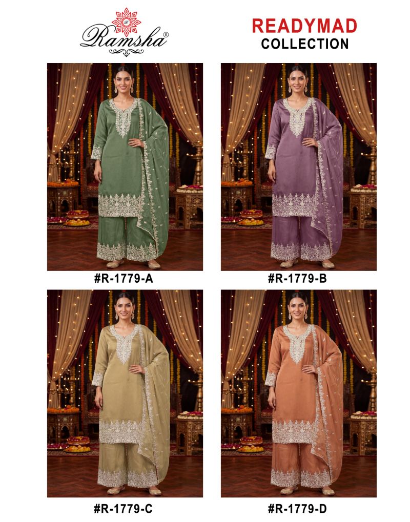 R 1779 A To D By Ramsha Gabana Zari Readymade Pakistani Suits 