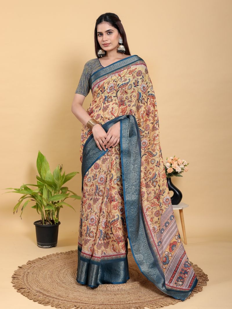 Scgt Gunjan B Linen Woven Jacquard Printed Fancy Saree