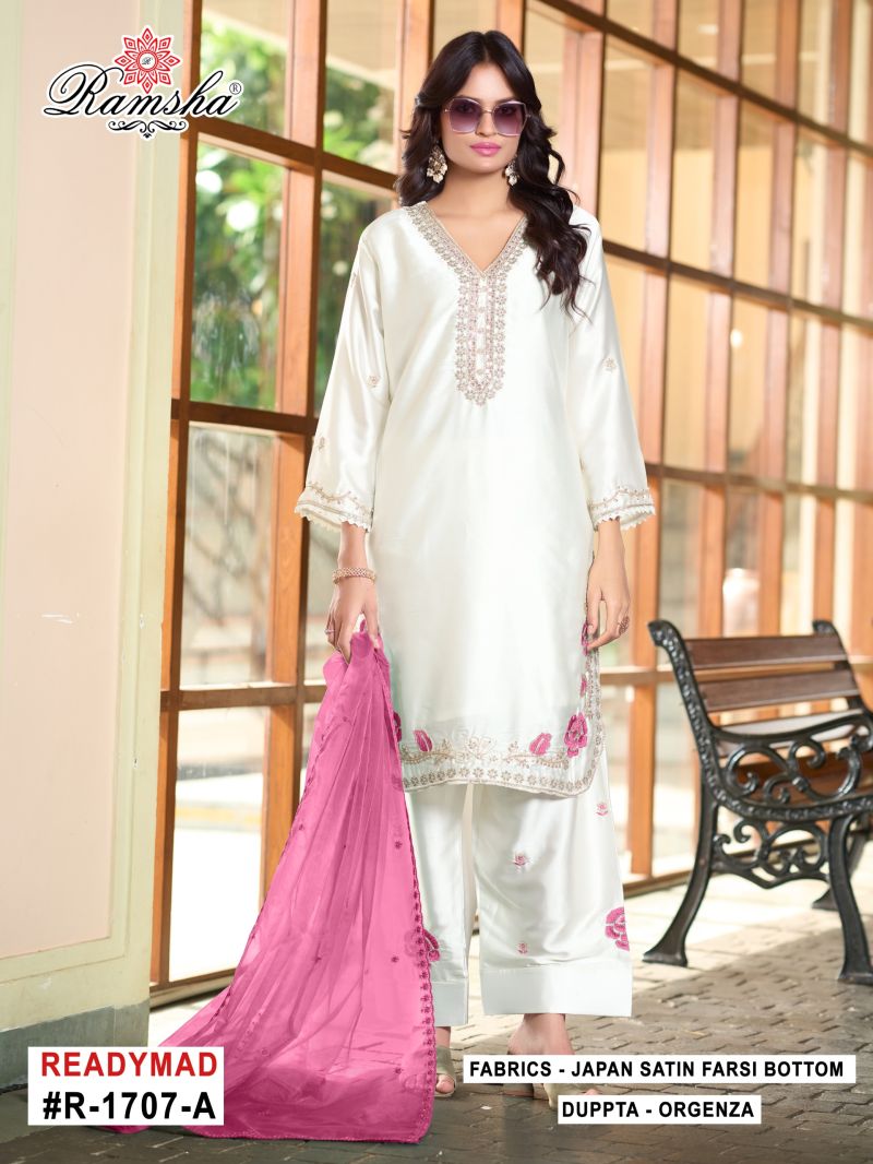 R 1707 By Ramsha New Colors Satin Beats Farshi Salwar Kameez
