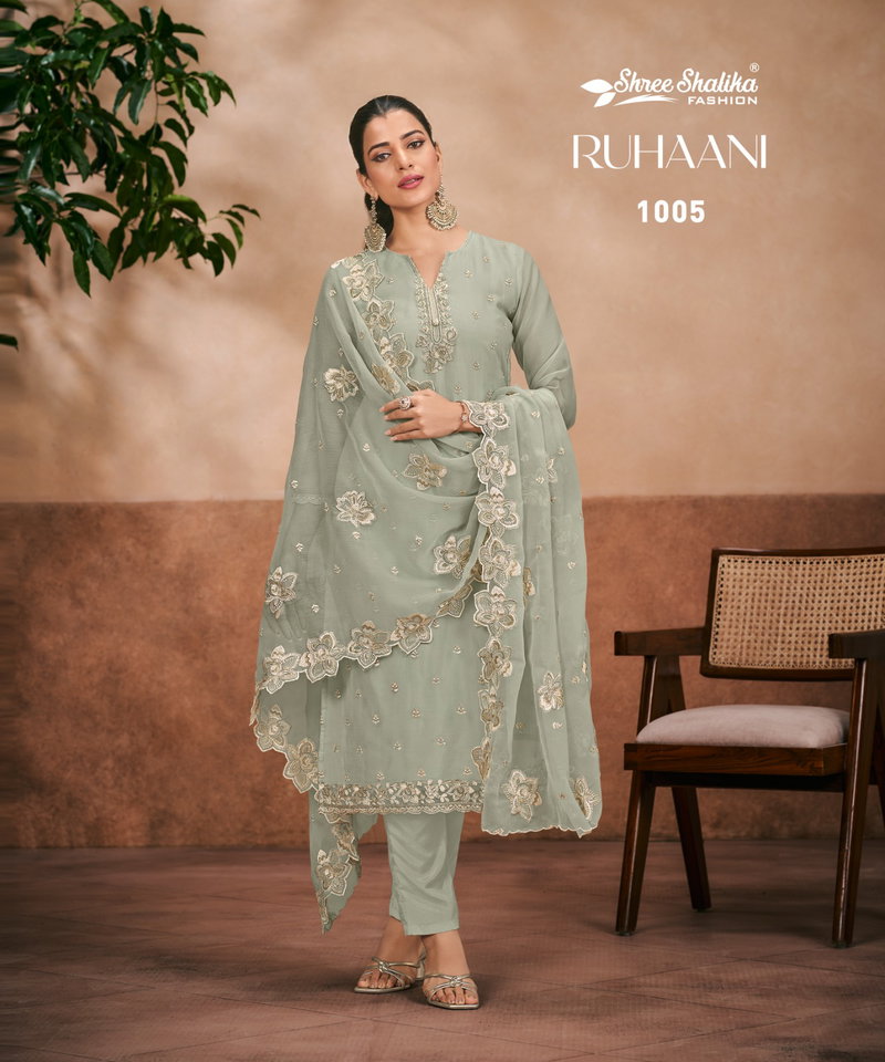 Ruhani By shree Shalika Organza Chiffon Embroidery Dress Material Suppliers  In India - The Ethnic World