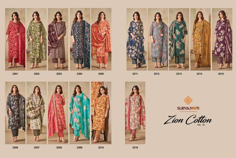 Zion Cotton Vol 22 By Suryajyoti Printed Cotton Readymade Dress