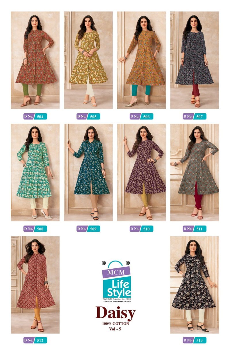 Daisy Vol 5 By Mcm Cotton Printed A Line Flair Kurtis 