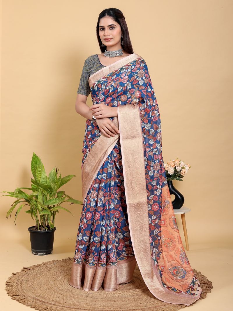 Scgt Gunjan B Linen Woven Jacquard Printed Fancy Saree