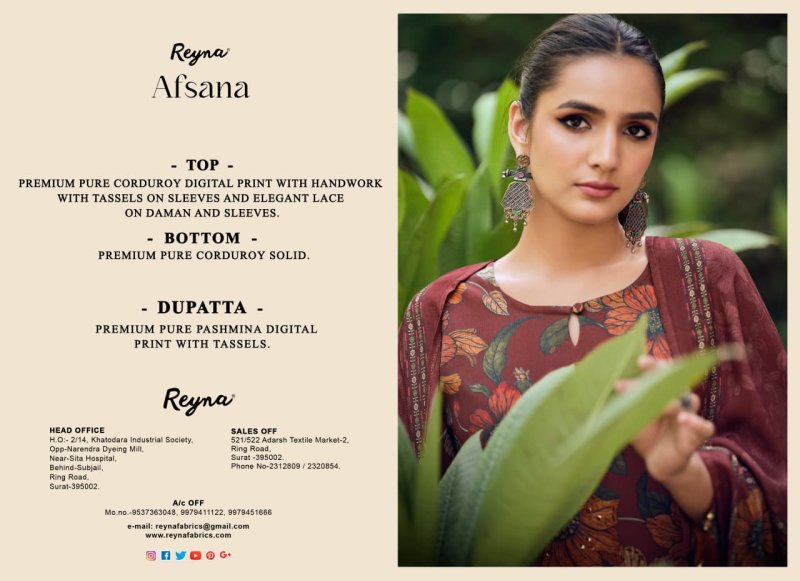 Indigo By Reyna Pure Corduroy Printed Handwork Dress Material