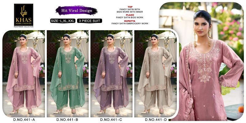 Khas 441 A To D Fandy Satin Beads Readymade Pakistani Suits