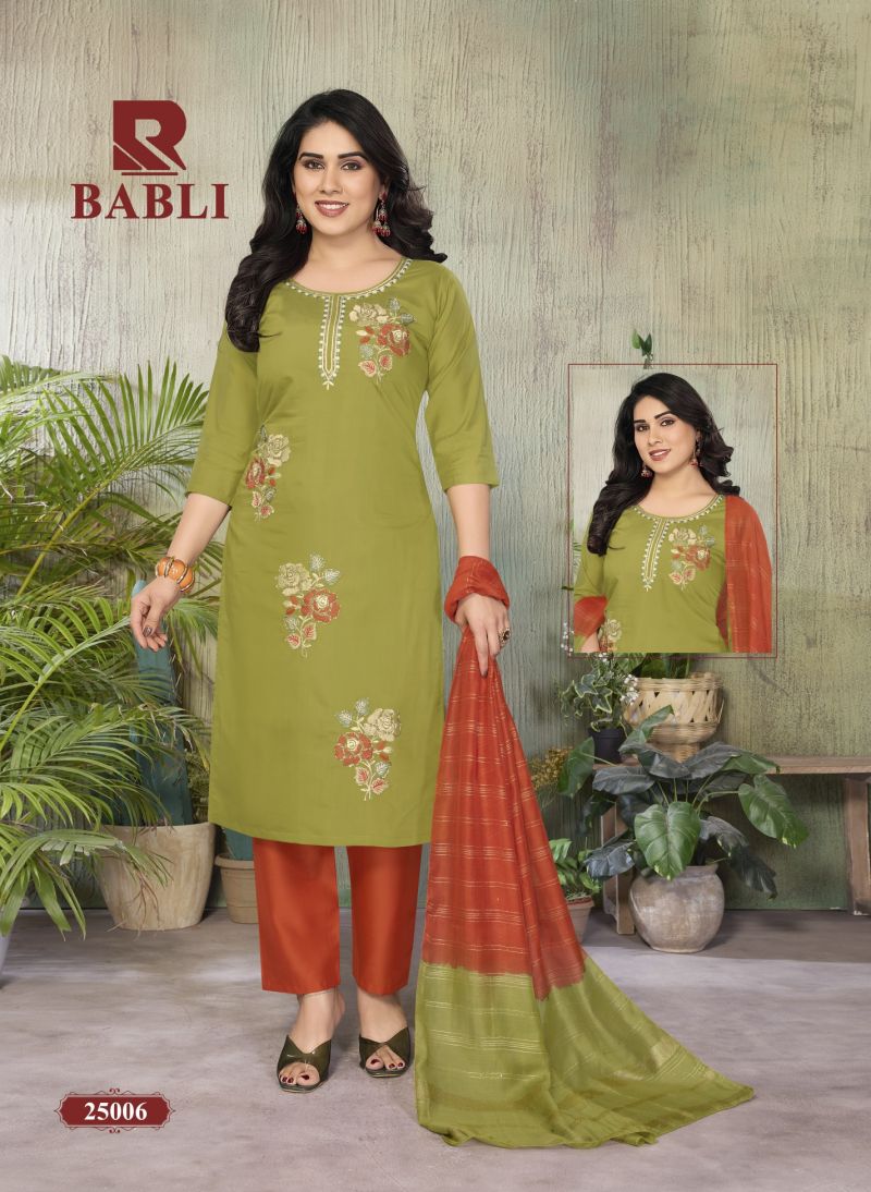 Babli By Raashi Roman Silk Embroidery Kurti With Bottom Dupatta
