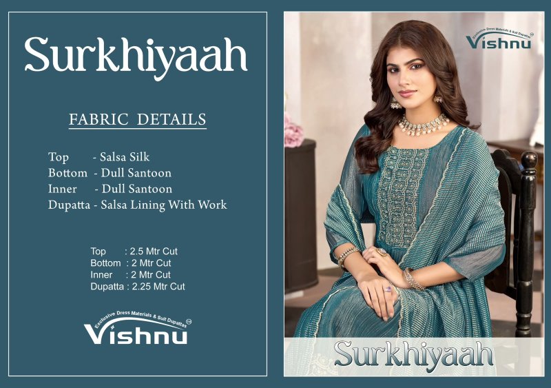 Surkhiyaah By Vishnu Salsa Embroidery Dress Material
