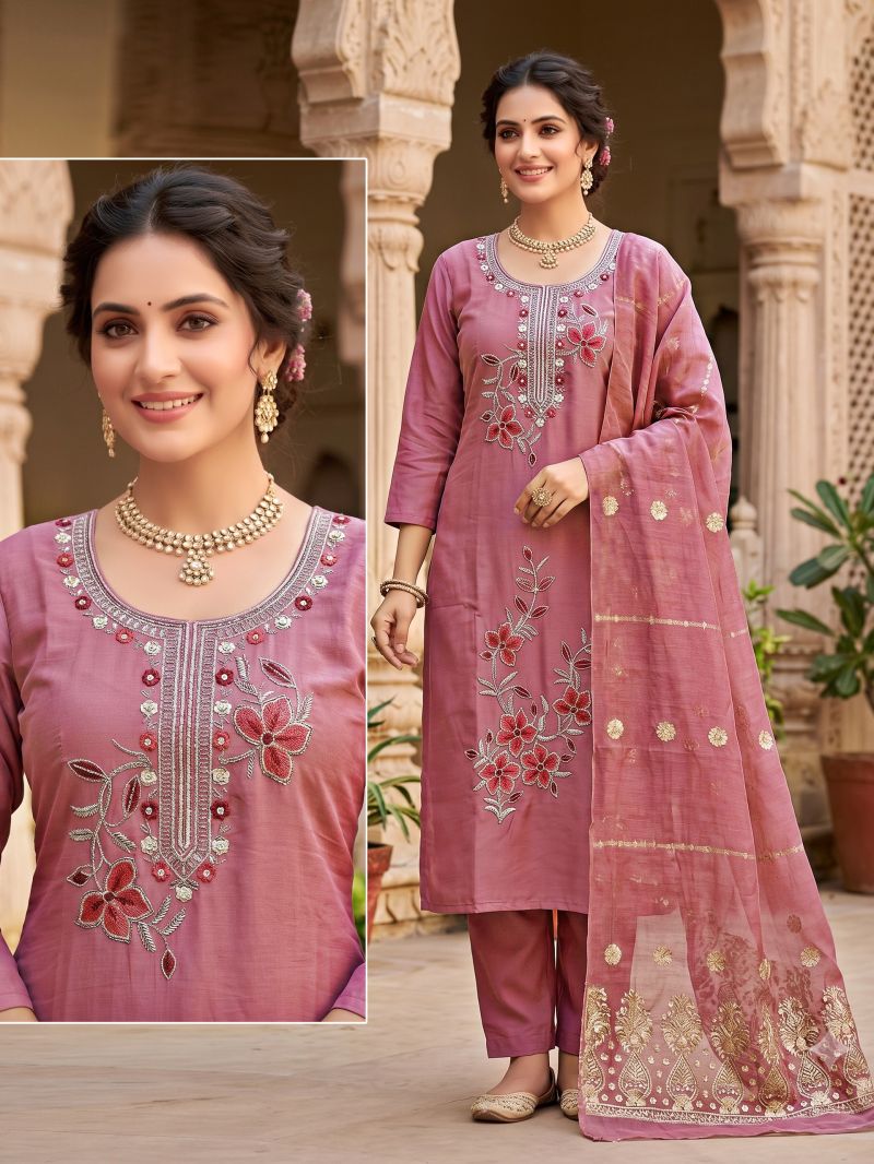 Chiku Combo Mul Chanderi Beads Worked Kurti Set