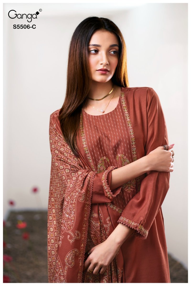 Kanita 5506 By Ganga Bemberg Silk Pashmina Dress Material