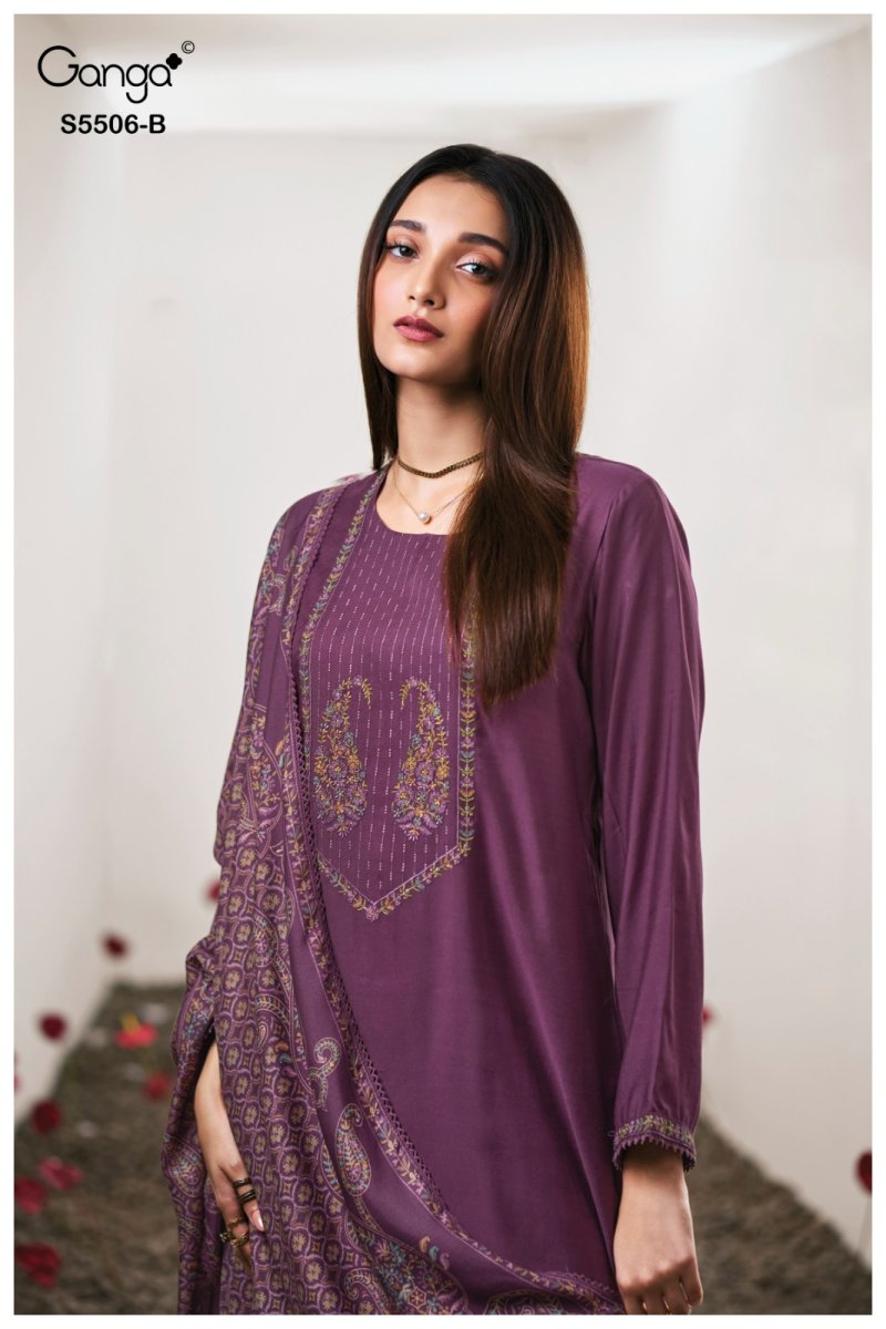 Kanita 5506 By Ganga Bemberg Silk Pashmina Dress Material