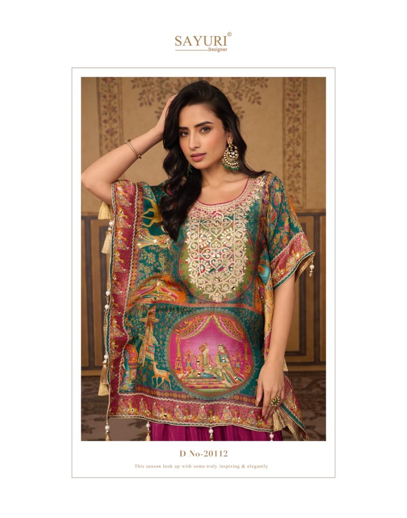Dori By Sayuri Viscose Position Jacquard Silk Kaftan Top With Bottom
