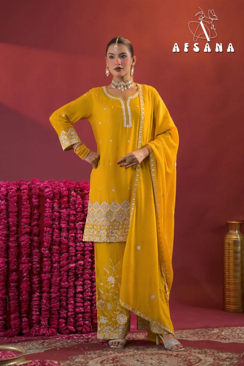Gajari By Afsana Chinon Dyed Readymade Suits