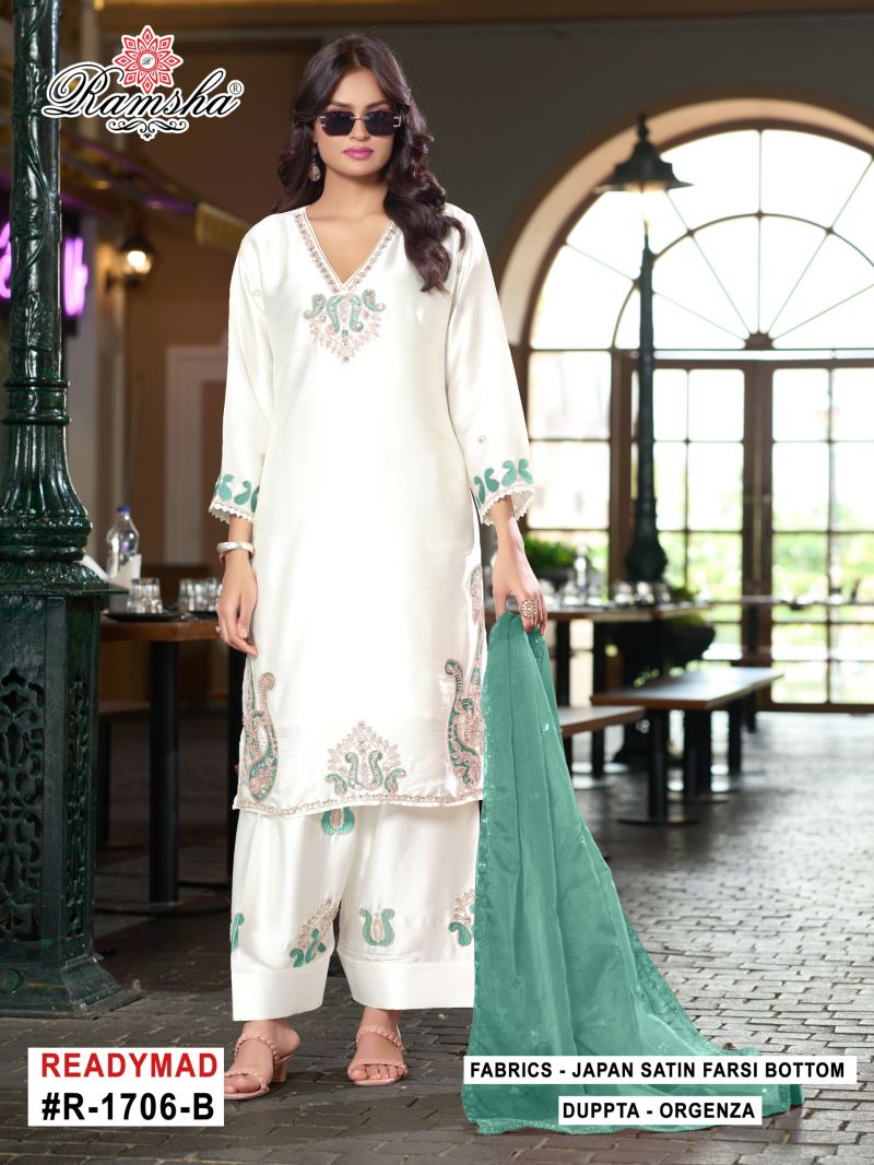 R 1706 By Ramsha New Colors Satin Beats Farshi Salwar Kameez
