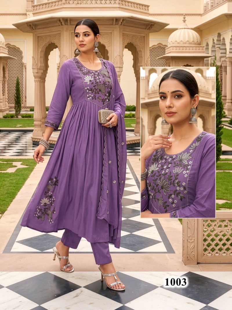 Kalki Vol 3 Mul Chanderi Embroidery Anarkali Kurti Set
