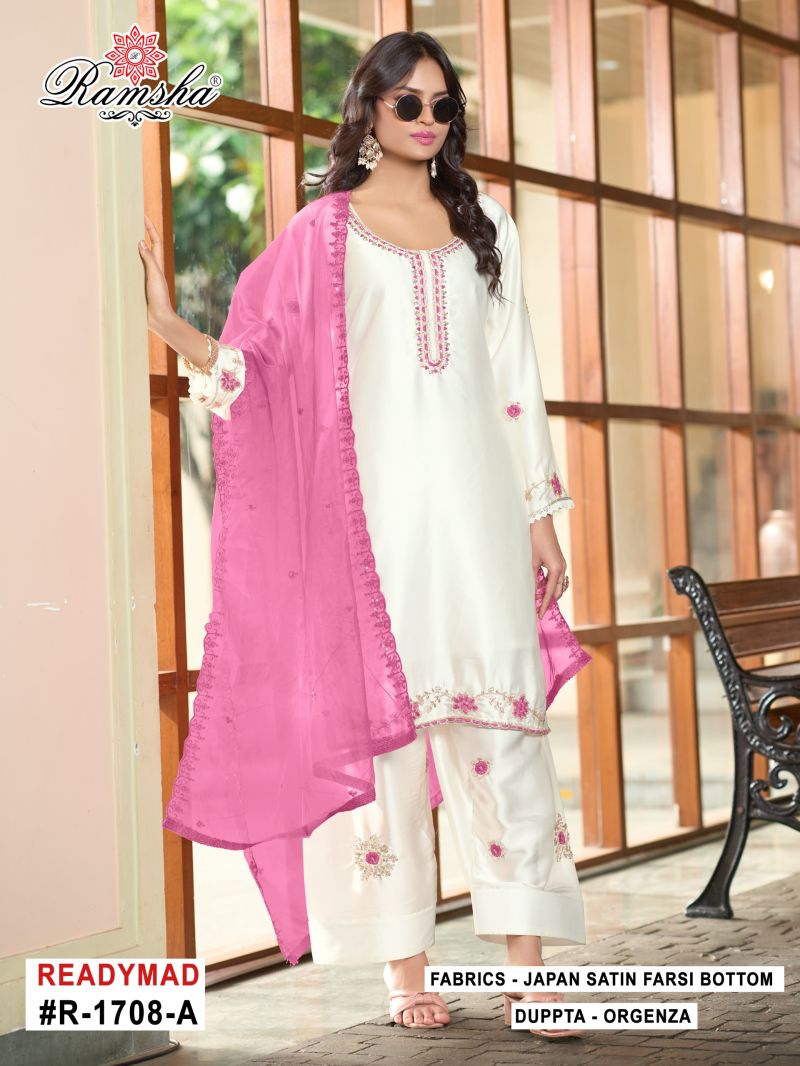 R 1708 By Ramsha New Colors Satin Farshi Salwar Kameez