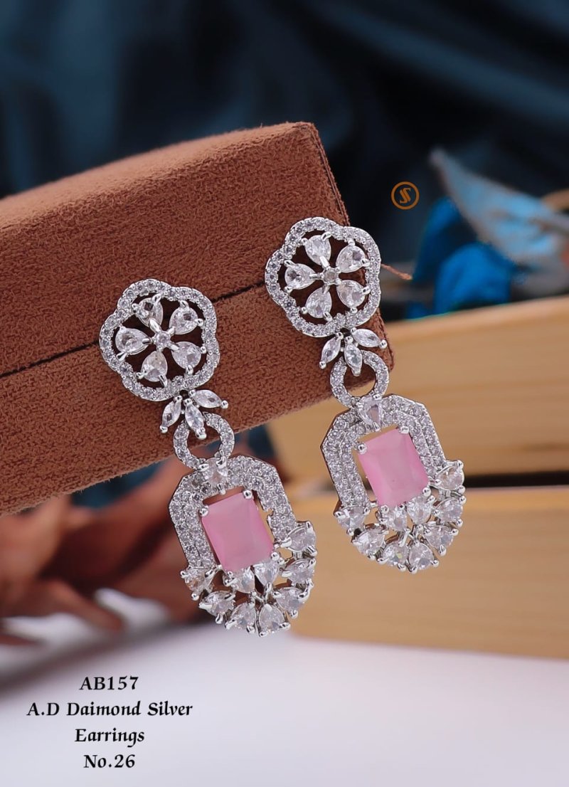 Designer Rose Gold AD 157 Diamond Earrings Catalog - The Ethnic World