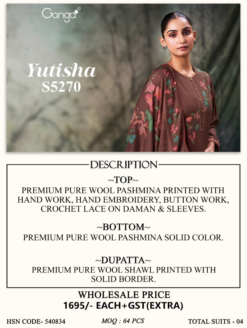 Yutisha 5270 By Ganga Wool Pashmina Dress Material