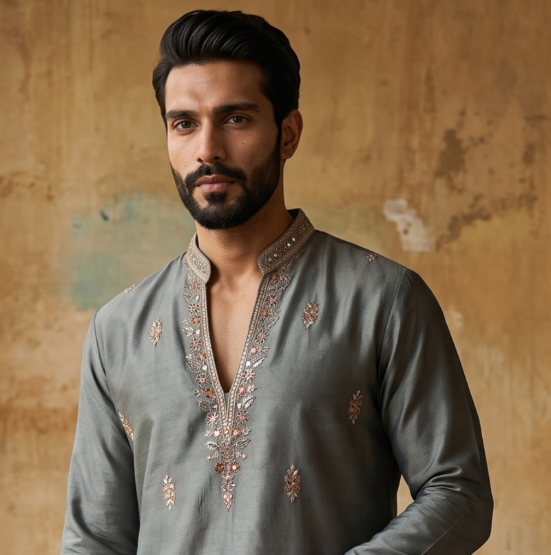 Grey Outluk Wedding Vol 54 Heavy Lachaka Mens Kurta With Pajama 5403
