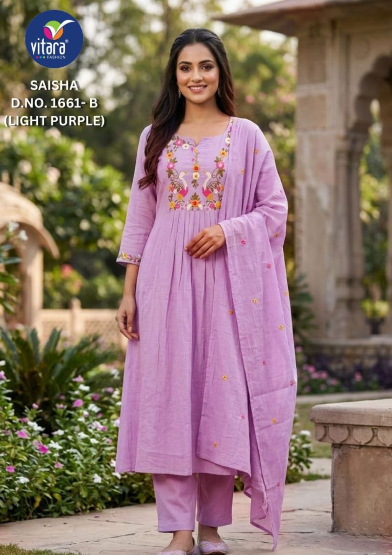Saisha By Vitara Mul Chiffon Katha Kurtis Set Size Combo 
