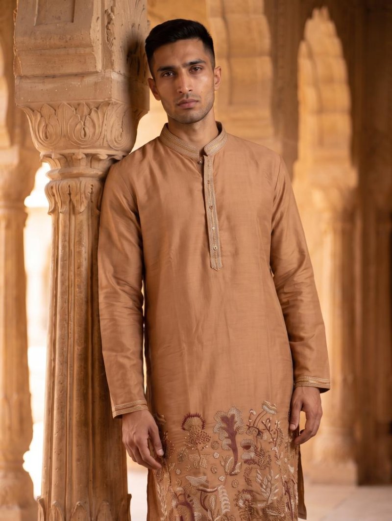 Cognac Outluk Wedding Vol 54 Heavy Lachaka Mens Kurta With Pajama 5401