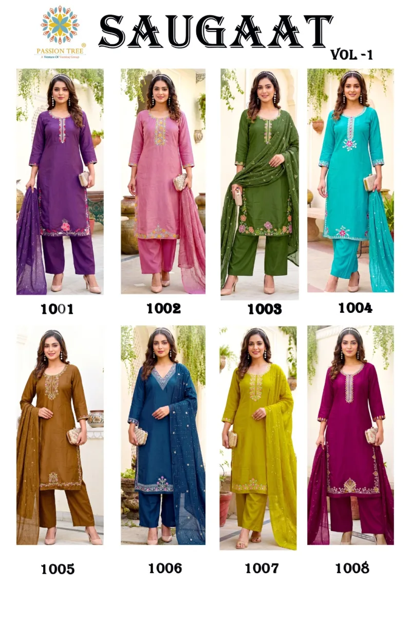 Saugaat Vol 1 By Passion Tree Mal Chanderi Kurti With Bottom Dupatta 