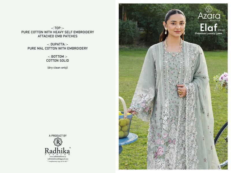 Elaf Premium 2 By Radhika Azara Pure Cotton Dress Material