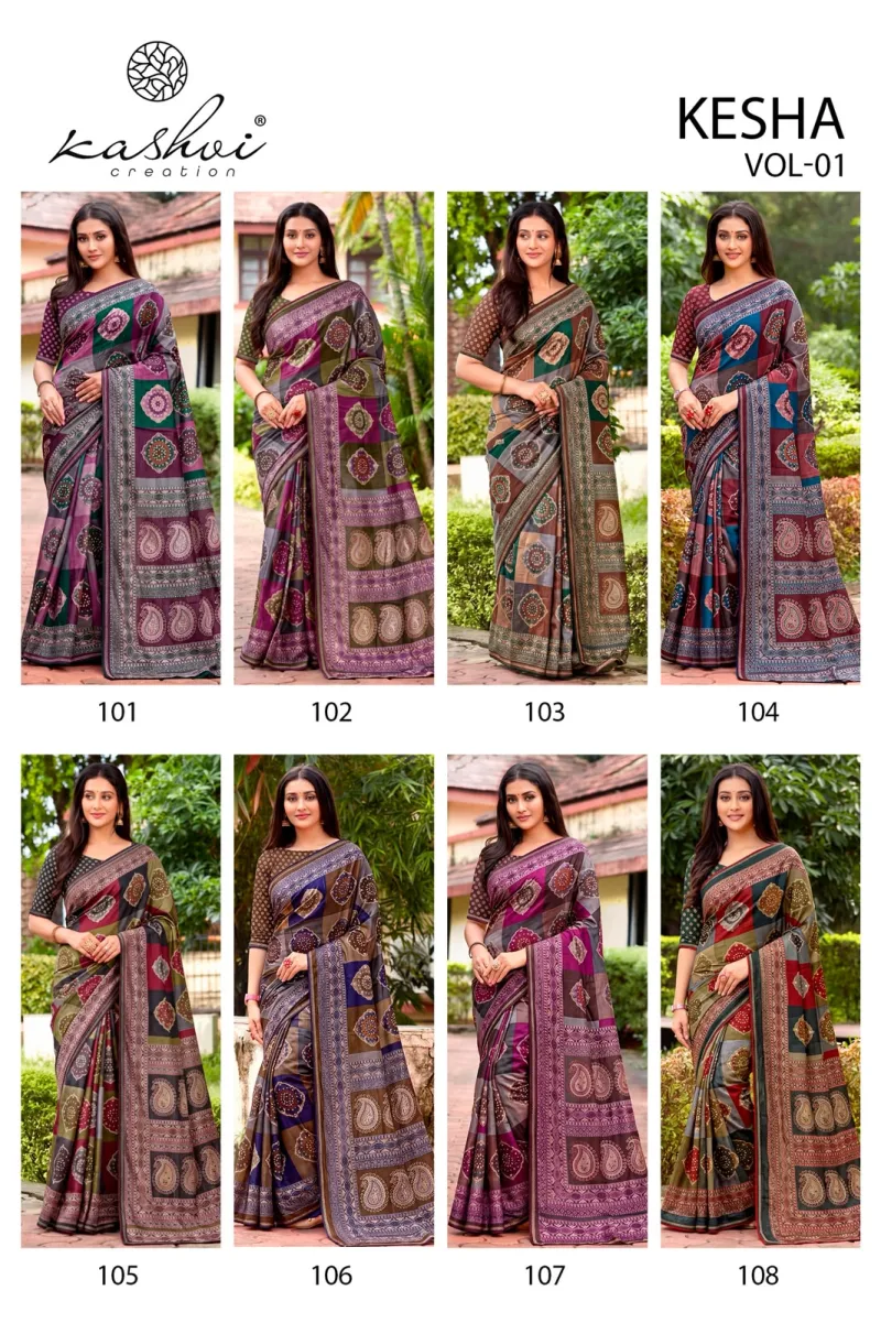 Kesha Vol 1 By Kashvi Tesla Foil Printed With Swarovski Work Saree