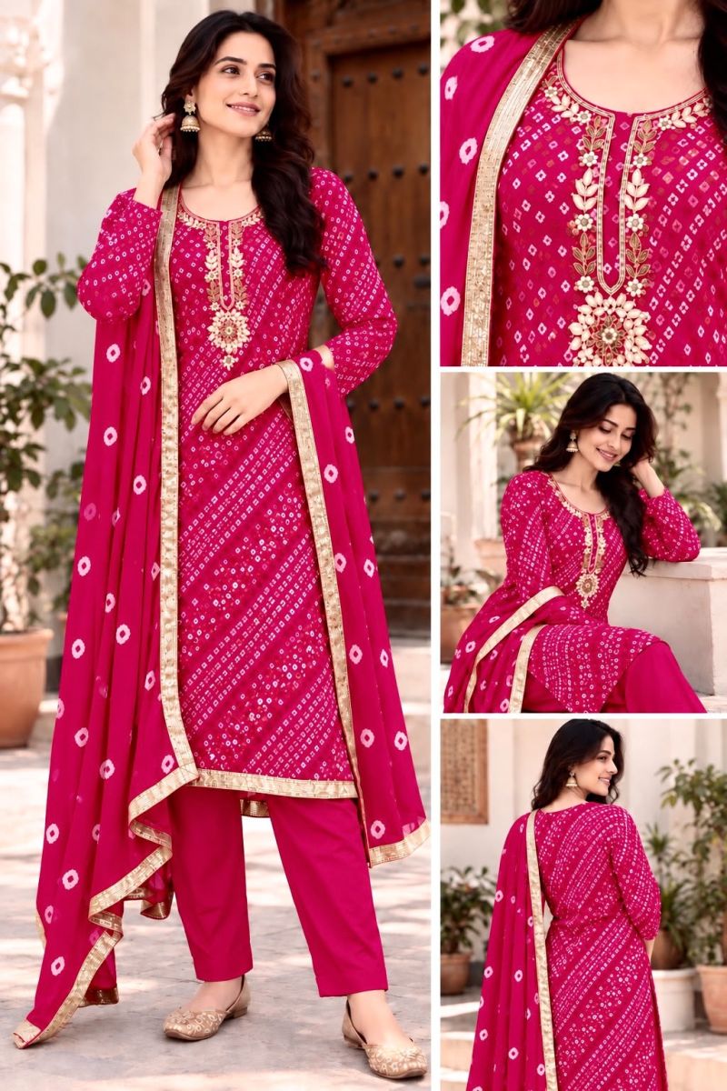 Festival Vol 1 Bandhej Rayon Kurti With Bottom Dupatta