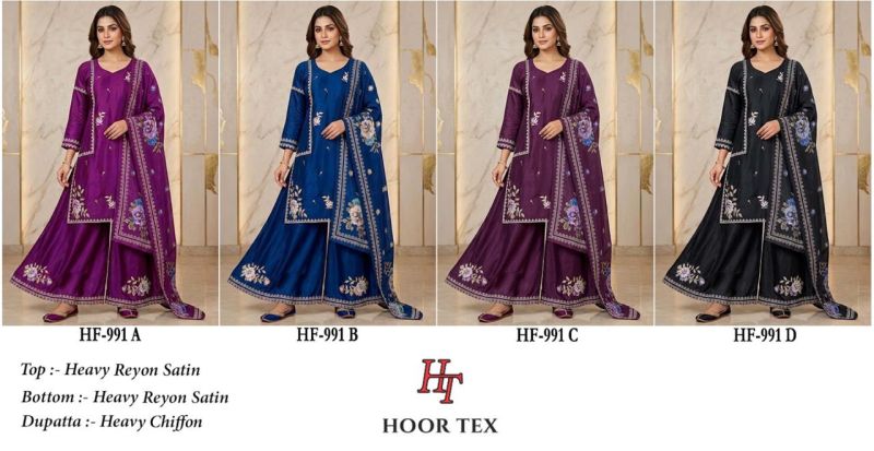991 A To D By Hoor Tex Rayon Satin Embroidery Salwar Kameez