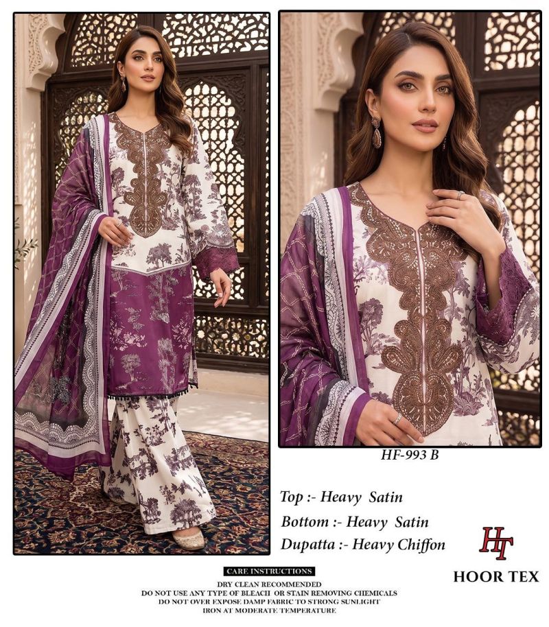 993 A To D By Hoor Tex Satin Readymade Pakistani Suits