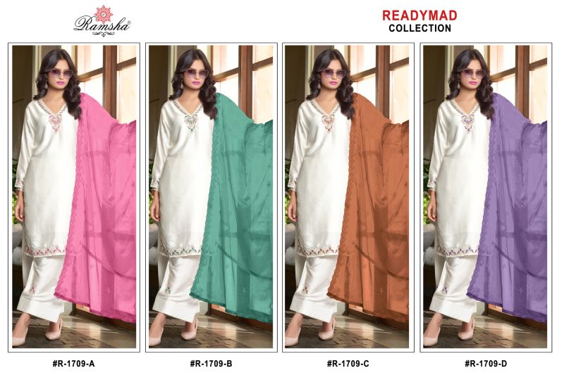 R 1709 By Ramsha New Colors Satin Beats Farshi Salwar Kameez