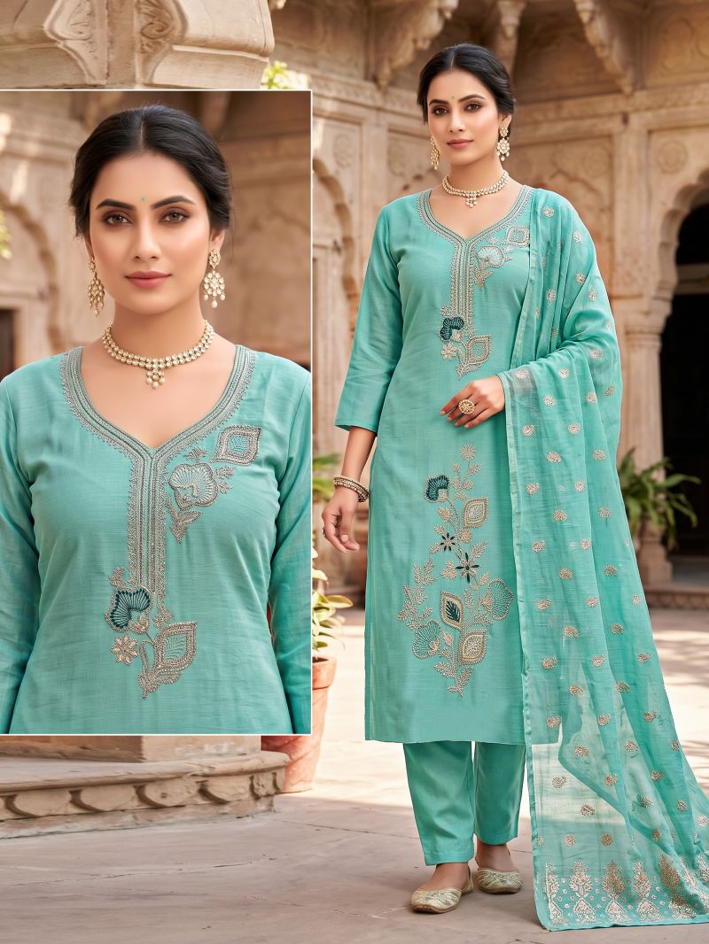 Chiku Combo Mul Chanderi Beads Worked Kurti Set