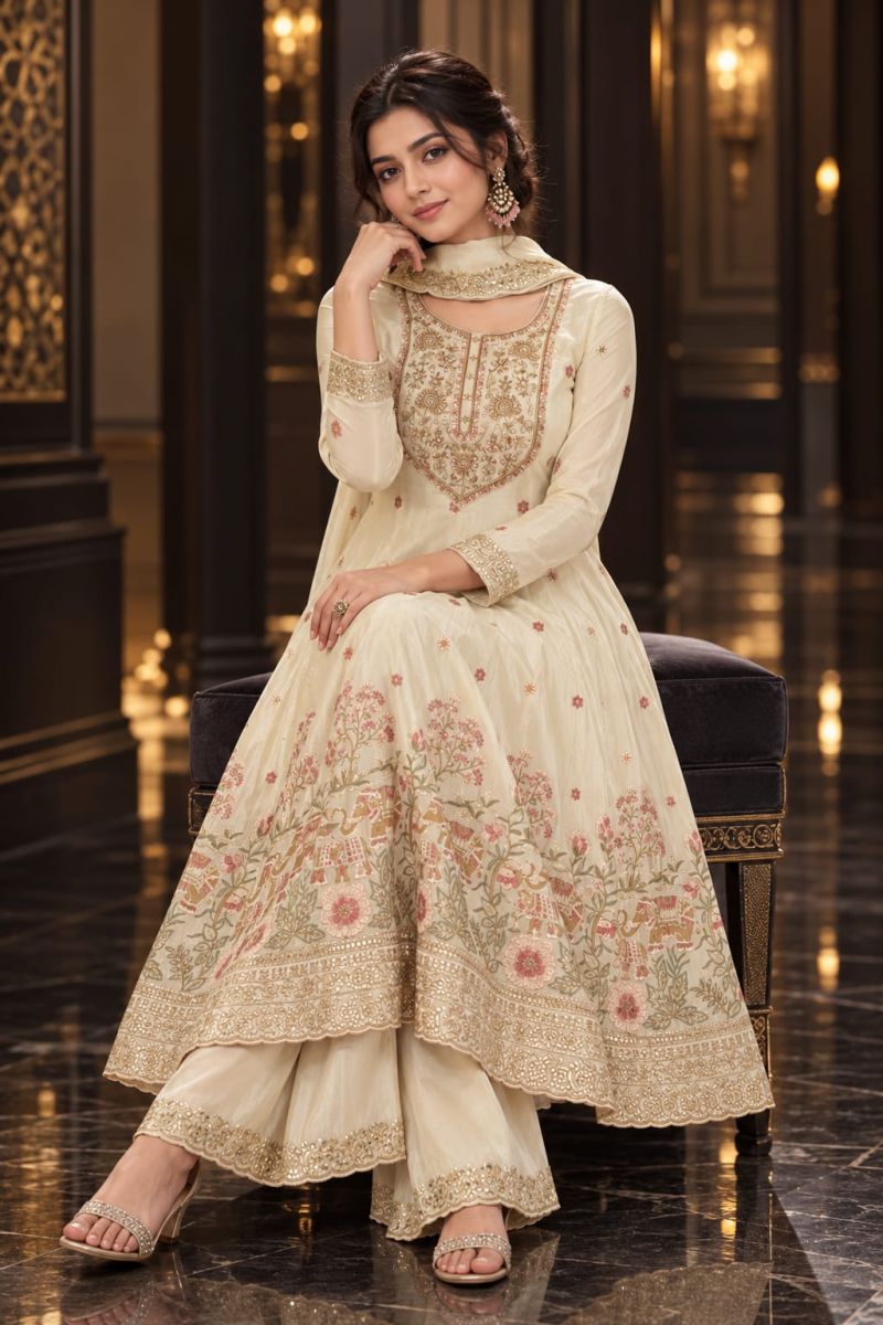 Aditi By Aurraa Tissue Embroidery Designer Salwar Suits 
