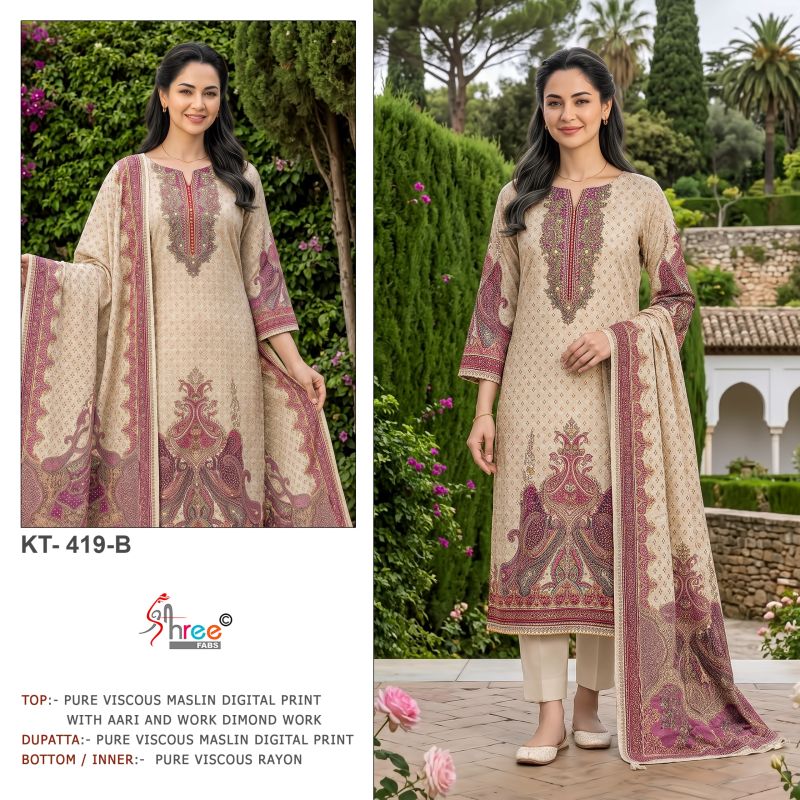 Kt 419 A To C By Shree Viscose Muslin Pakistani Salwar Suits 