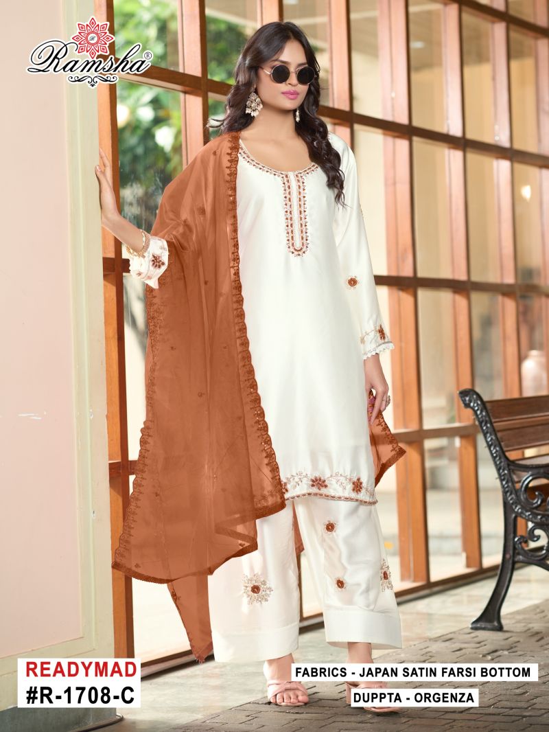 R 1708 By Ramsha New Colors Satin Farshi Salwar Kameez