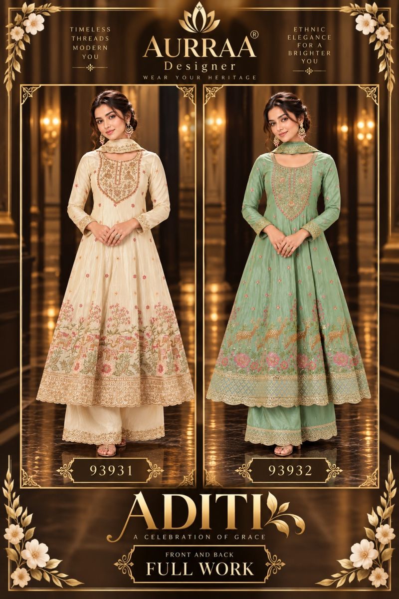 Aditi By Aurraa Tissue Embroidery Designer Salwar Suits 