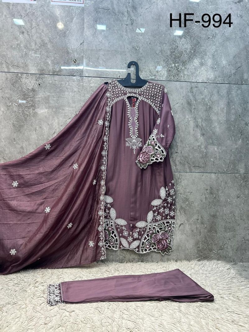 Hoor Tex 994 A To D Rayon Satin Embroidered Salwar Kameez