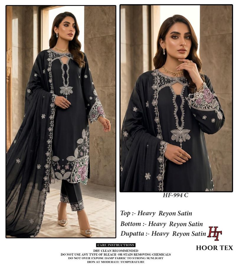 Hoor Tex 994 A To D Rayon Satin Embroidered Salwar Kameez